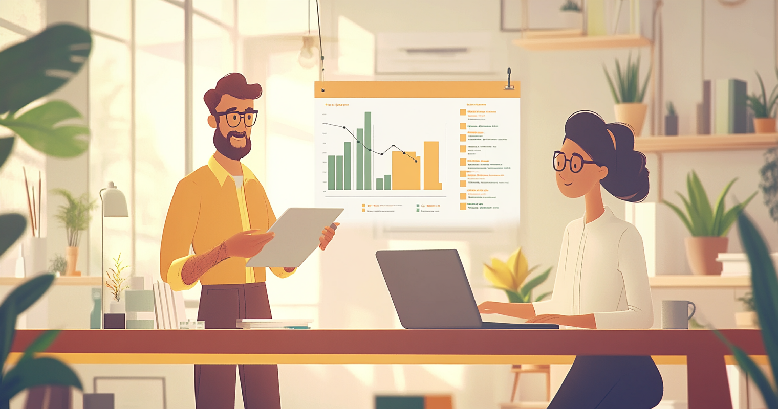 recvHIex94y1IWynI -  A close-up of an AI tool showcasing a real-time lead scoring chart, with a sales representative checking the data on a laptop_