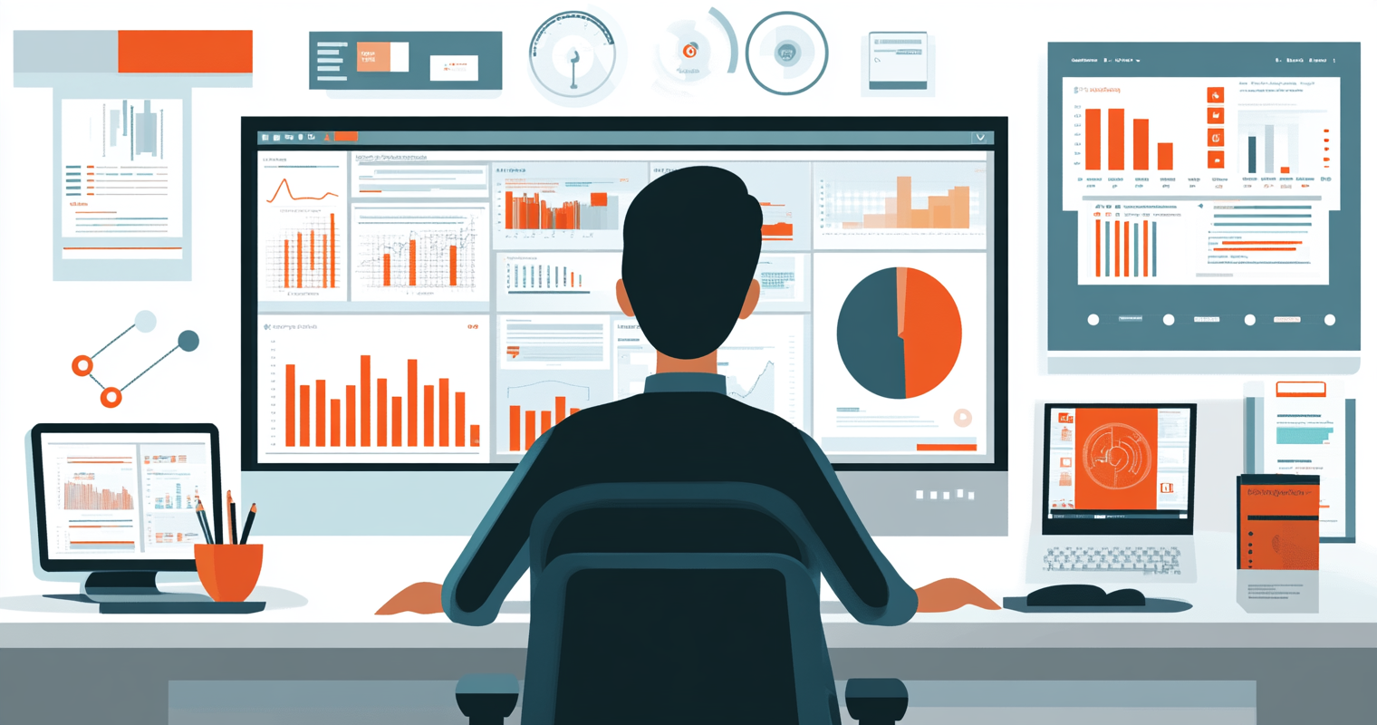 recvHIex94y1IWynI -  AI dashboard analyzing customer segmentation data while a marketer prepares an email campaign in a minimalist office space_