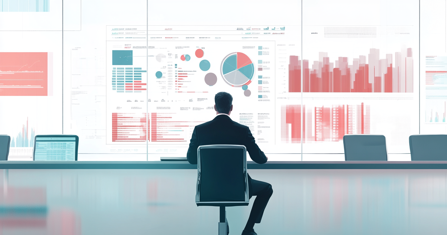 recKTMdTHJANAcG4s -  A business professional analyzing a dashboard full of event metrics while sitting in a modern conference room, representing the automation and data-tracking capabilities of CRM software with AI_