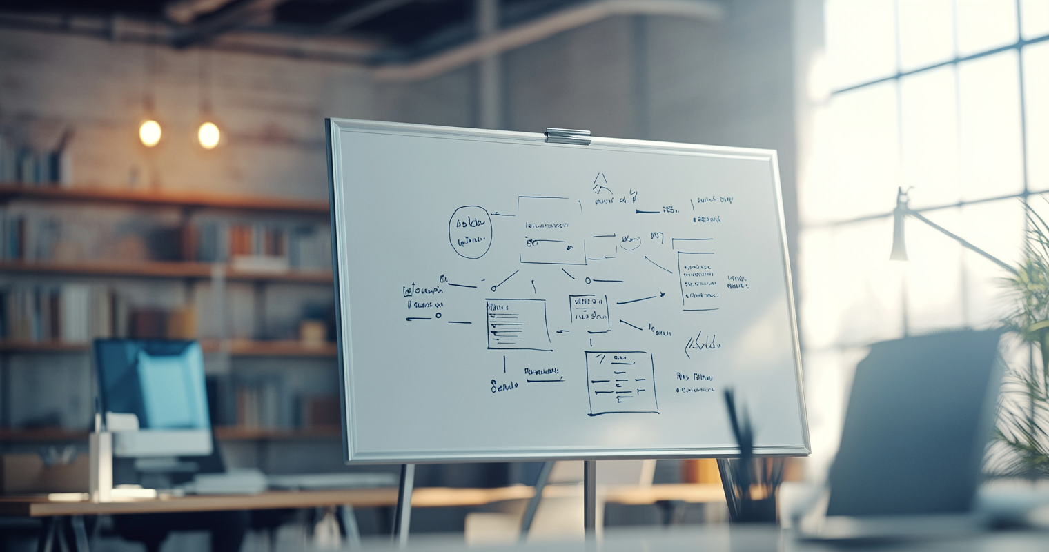 recP2UmH7RhezcKjb -  A whiteboard with a flowchart showing automated lead generation integrated into a marketing strategy_