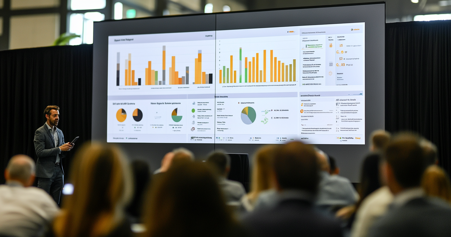 rec80MUCIEJJbbM8P -  A post-event analytics dashboard, showing key metrics like attendee engagement and qualified leads generated, with AI-driven recommendations for marketers_