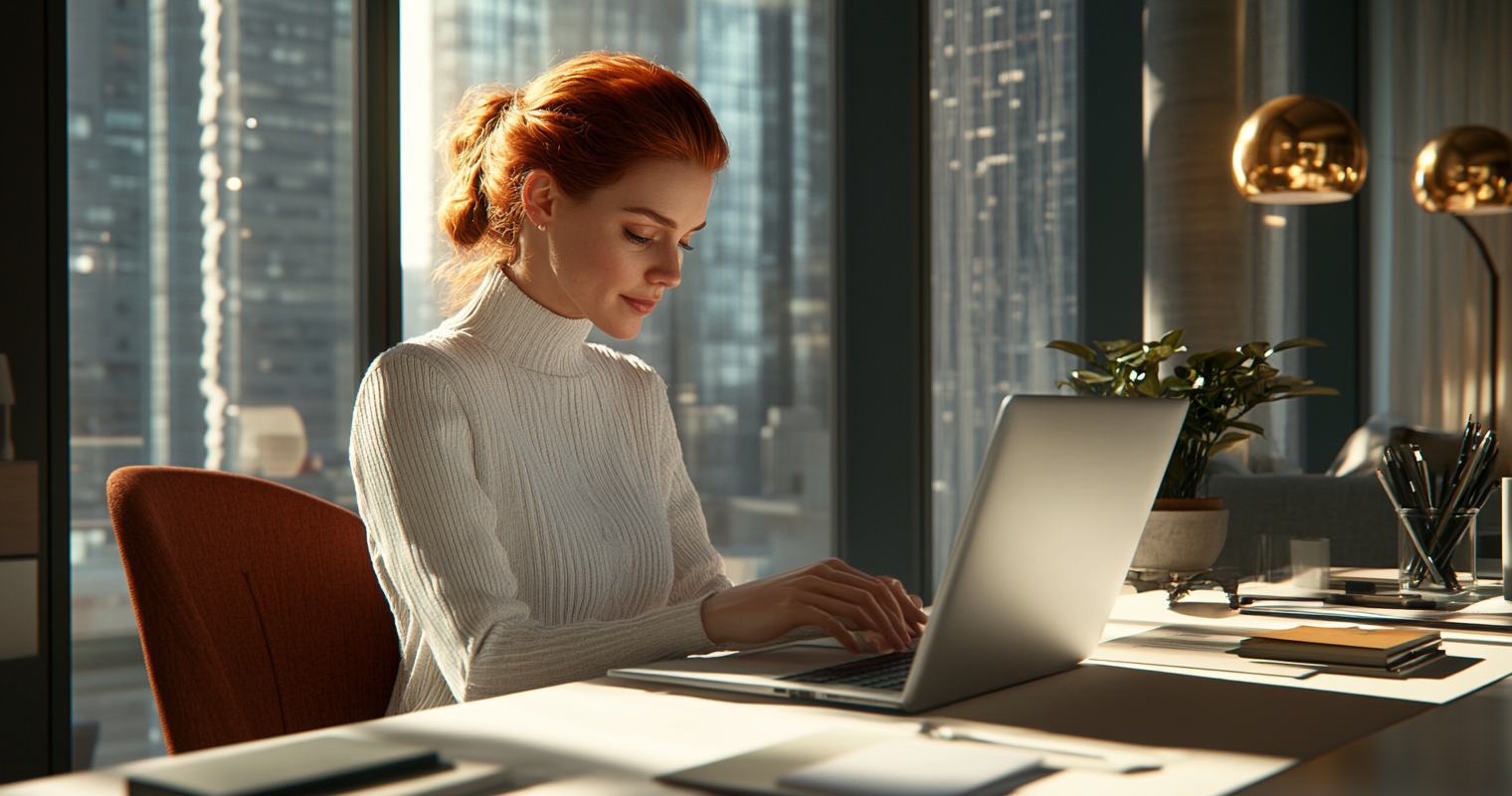 recMPdANYLKGOvBtE -  A business professional typing an email on a laptop at their desk, symbolizing follow-up