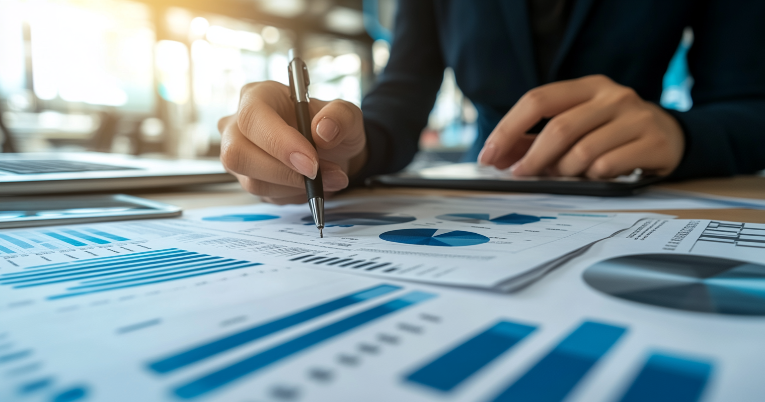 recgHNbZe5gROnjQs -  A business analyst reviewing data charts and spreadsheets, working on customer behavior analysis through surveys and external research — highlighting the complexity of collecting outbound marketing data_(1)