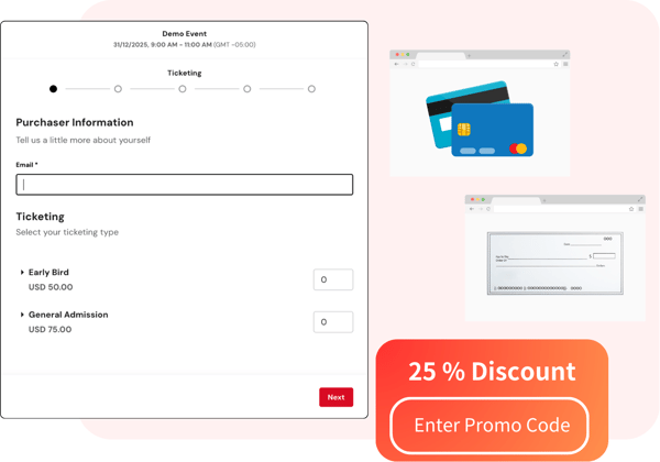 Ticketing, payment, promo code